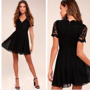 Lulus Angel in Disguise Black Lace Skater Dress
